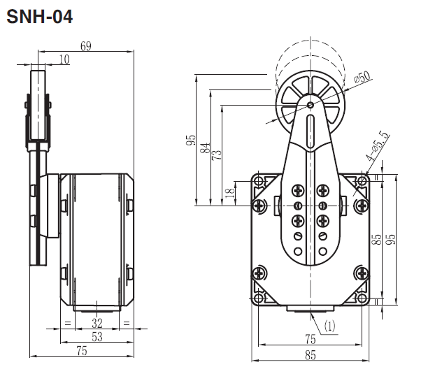 Größerer Kunststoffrad-Schwingarm-Drehelektroseilzug-Begrenzungsschalter 1,155 Gewicht 1